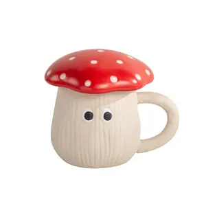 13OZ 400ml, stock prêt, champignon rouge mignon ins style tasse en céramique avec couvercle tasse cadeau tasse à lait pour petit déjeuner