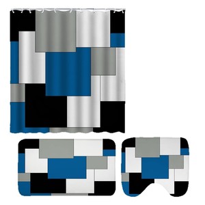 Cortina de Ducha de Poliéster con Bloques Geométricos Verdes, Plateados y Negros, Cortina de Baño con Impresión Digital Personalizada, Venta al Por Mayor Moderna - Product Image 3