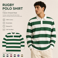 Camiseta Polo de Manga Larga a Rayas OEM/ODM para Hombre, Camiseta de Rugby de Poliéster Resistente a las Arrugas, Logotipo Bordado Personalizado, Camiseta Polo Informal
