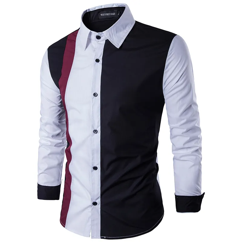 Street Personality Shirt Men's Casual Slim Long-sleeved Shirt Top Blouse Male Social Business Dress Shirt Brand Men Clothing