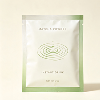 Sachet de poudre de matcha imprimé ODM OEM 10G 25G, blanc mat, scellé sur 3 côtés, pochette plate avec encoche de déchirement