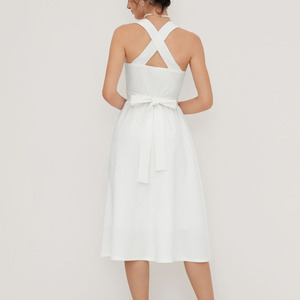 Robe élégante de style français pour femmes, minimaliste, romantique, taille cintrée, ligne A, longueur midi - Product Image 3