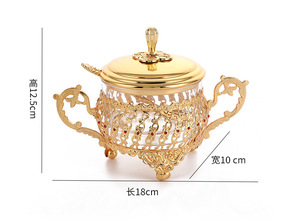 Pot à sucre décoratif en verre plaqué or de style européen, pot à épices avec cadre métallique - Product Image 6