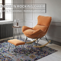 Fauteuil à bascule moderne en tissu technologique avec pieds en bois pour la maison, le bureau, le salon, la chambre, l'hôtel, l'appartement