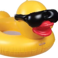Flotteur de piscine gonflable en forme de canard avec lunettes de soleil, flotteur de canard gonflable jaune, jouet de piscine gonflable amusant