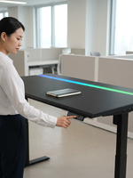 Bureau de travail électrique AOR, nouveau modèle, avec plateau en acier inoxydable, RGB, commande intégrée à aspiration magnétique, extensible, usage commercial