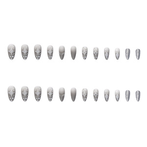 Ensemble de 24 <span class=keywords><strong>ongles</strong></span> de Noël en acrylique 3D pour femmes, avec motif de flocon de neige en amande française et strass - Product Image 5