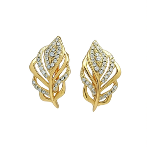 Boucles d'oreilles à clous en forme de feuille dorée avec strass en cristal sertis pavé pour femme, bijoux de fête, design romantique et tendance - Product Image 1