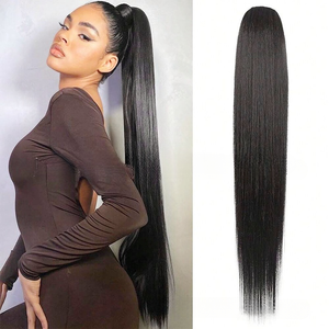 Extensions de cheveux à clipser en queue de cheval droite, brun foncé, 130g, 24 pouces, pour usage quotidien, vente en gros - Product Image 1