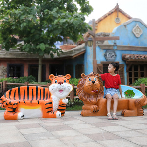 ม้านั่งไฟเบอร์กลาสรูปสัตว์แบบสั่งทำ621C เก้าอี้เสือรูปปั้นกลางแจ้งคำรามสำหรับโรงพยาบาลสวนสาธารณะพื้นที่รอ - Product Image 4