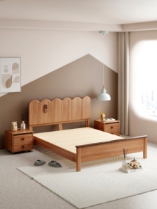 High Quality Wave Shape Wooden Wall Bedside Modern Minimalist Solid Wood <b>Platform</b> <b>Bed</b> for Bedroom - Product Image 3