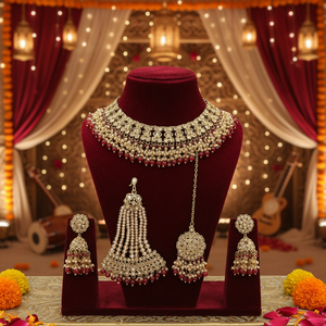 Royal White Alloy Ethnic Pearl Kundan Bridal <b>Set</b> Heavy <b>Gold</b> Plated Choker Handcrafted High Quality Latest Designed Wedding Party - Product Image 3