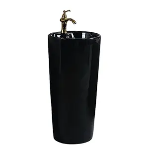 KD-BPB05 Eleganz schwarze Farbe Sanitärkeramik zylinderförmiges Waschbecken mit Sockel Chaozhou Keramik freistehendes Badezimmer-Werkbecken