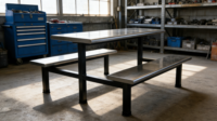 Meubles scolaires en acier inoxydable confortables, écologiques, durables et ignifuges, ensembles de tables et chaises de cafétéria personnalisables, bancs