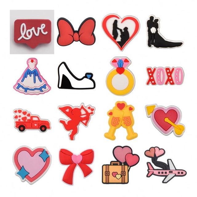 Hot Love Cute Shoe Accessories For Valentine's Day Gift Pvc Shoe Charms For Clogs Luxury Charms Girl Make Up Clogs Charms