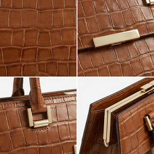 Borsa di Lusso Personalizzata in Vera Pelle Goffrata Coccodrillo da Donna, Borsa a Mano con Manico Superiore, Etichetta Privata - Product Image 4
