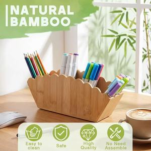 Bamboo <b>Pen</b> Holder Solid Wood Compartmentalized Storage <b>Box</b> For Stationery Home Office Use - Product Image 4
