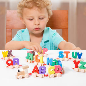 Tren <span class=keywords><strong>de</strong></span> <span class=keywords><strong>Madera</strong></span> Educativo para Niños, Juego <span class=keywords><strong>de</strong></span> Ensamblaje <span class=keywords><strong>de</strong></span> <span class=keywords><strong>Letras</strong></span> <span class=keywords><strong>de</strong></span> 26 Piezas, Tren <span class=keywords><strong>de</strong></span> <span class=keywords><strong>Madera</strong></span> Pintado a Color con Certificación EN71 - Product Image 2