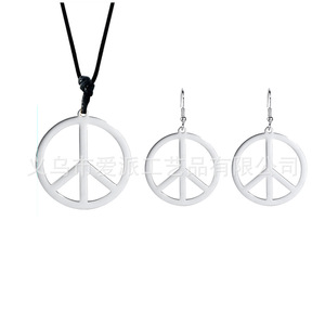 Conjunto de collar y pendientes con símbolo de paz, aleación de acero inoxidable, joyería de moda unisex para fiestas - Product Image 4