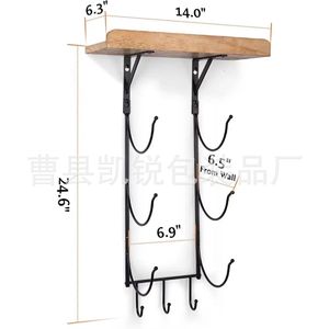 Iron And Wood Wall Mounted Towel Rack 3 <b>Bars</b> Organizer <b>Shelf</b> For Bathroom Storage - Product Image 4