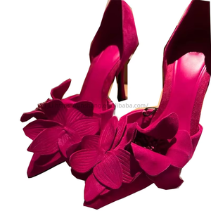 Chaussures à talons fins sexy pour femme, style français, décorées de fleurs rouges, collection printemps - Product Image 5