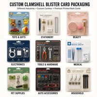 Kemasan Kartu Blister Kustom untuk Aksesoris Makeup dengan Tray PET Transparan, Alas Karton Berprint, dan Lubang Gantungan untuk Retail