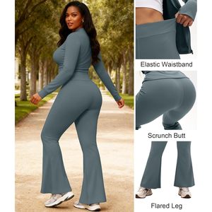 Women's 2 Piece Set Long Sleeve Jacket Ankle Length <b>Flare</b> <b>Leggings</b> Casual Matching Outfit Tracksuit Sweatsuit - Product Image 6