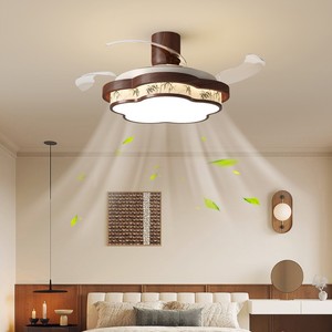Ventilateur de plafond de style chinois avec éclairage LED encastré, pour chambre à coucher, salon, éclairage moderne esthétique zen - Product Image 3