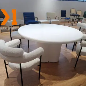 Factory Hot Sale Round Cement Top Dining Table With Clay Sturdy Leg For 4-6 People