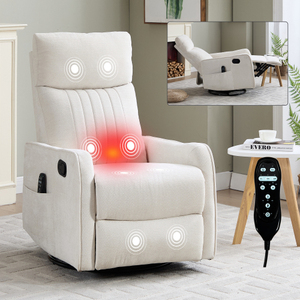 Beige Heat Massage Remote Control <b>Recliner</b> Chair with Rocker and Swivel in Fabric for Living Room and Villa Leisure - Product Image 1