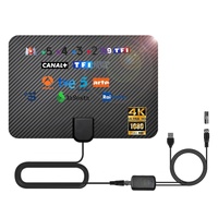 Antenne TV numérique à gain élevé Qiyuntong en fibre de carbone avec amplificateur quadruple noir 20 pour Smart TV - HDTV amplifiée à montage mural intérieur 5V