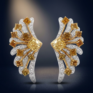 Luxury Wings <b>Cuff</b> <b>Earrings</b> Princess Cut Diamond 18K Solid Gold Women Party Jewelry - Product Image 3