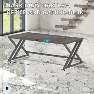 Bureau et table de jeu modulaires contemporains populaires de 1,8 mètre de long en chêne gris foncé pour usage commercial, domestique et en villa - Product Image 2