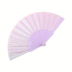 Wholesale 23cm Classic Style <b>Glitter</b> Plastic Hand Fan Eco-Friendly and Waterproof for Decorative Dancing - Product Image 4