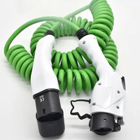 Type 2 EV AC 16A/32A Câble de charge de voiture enroulé à ressort 3P Vert IEC 62196 Connecteur Laiton Forme ronde