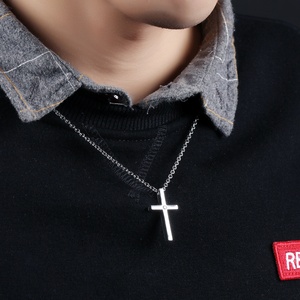 Collier en acier inoxydable avec pendentif croix pour homme et femme, couple, simple, étudiant, Jésus, chaîne claviculaire, cadeau pour amoureux - Product Image 4