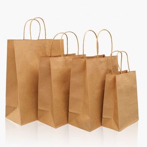 Sacs à emporter recyclés pour restaurants, sacs à emporter pour la restauration rapide, sacs en papier kraft blanc et brun personnalisés avec poignées - Product Image 1