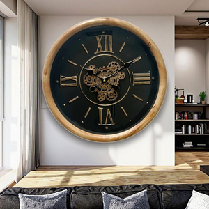 Contemporaneo orologio <span class=keywords><strong>da</strong></span> <span class=keywords><strong>parete</strong></span> in legno <span class=keywords><strong>da</strong></span> <span class=keywords><strong>50</strong></span> <span class=keywords><strong>CM</strong></span> con ingranaggi mobili Display ago per la decorazione di casa soggiorno - Product Image 1