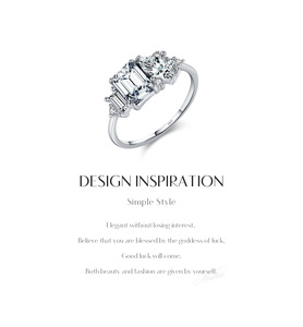S925 <b>Silver</b> <b>Emerald</b> Cut Diamond Engagement <b>Ring</b> Rhodium Plated Prong Setting Classic Women's Fine Jewelry - Product Image 5