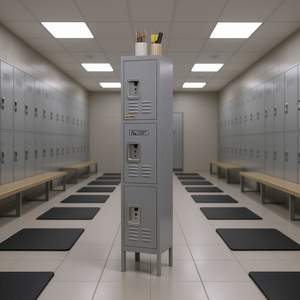 Armario Metálico Gris de 66 Pulgadas con 3 Puertas para Gimnasio, Escuela, Oficina y Hogar - Product Image 2