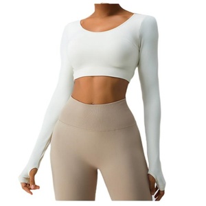 Women's <b>High</b> Waist Yoga Tank <b>Top</b> Fixed Chest Pads Hollow Backless Breathable Long Sleeve Eco-Friendly Reversible Plus Size Cross - Product Image 3