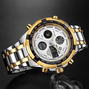 Reloj de Cuarzo Clásico Golden Hour 108 para Hombre, Reloj de Pulsera de Acero Inoxidable con Doble Pantalla, Resistente al Agua - Product Image 5