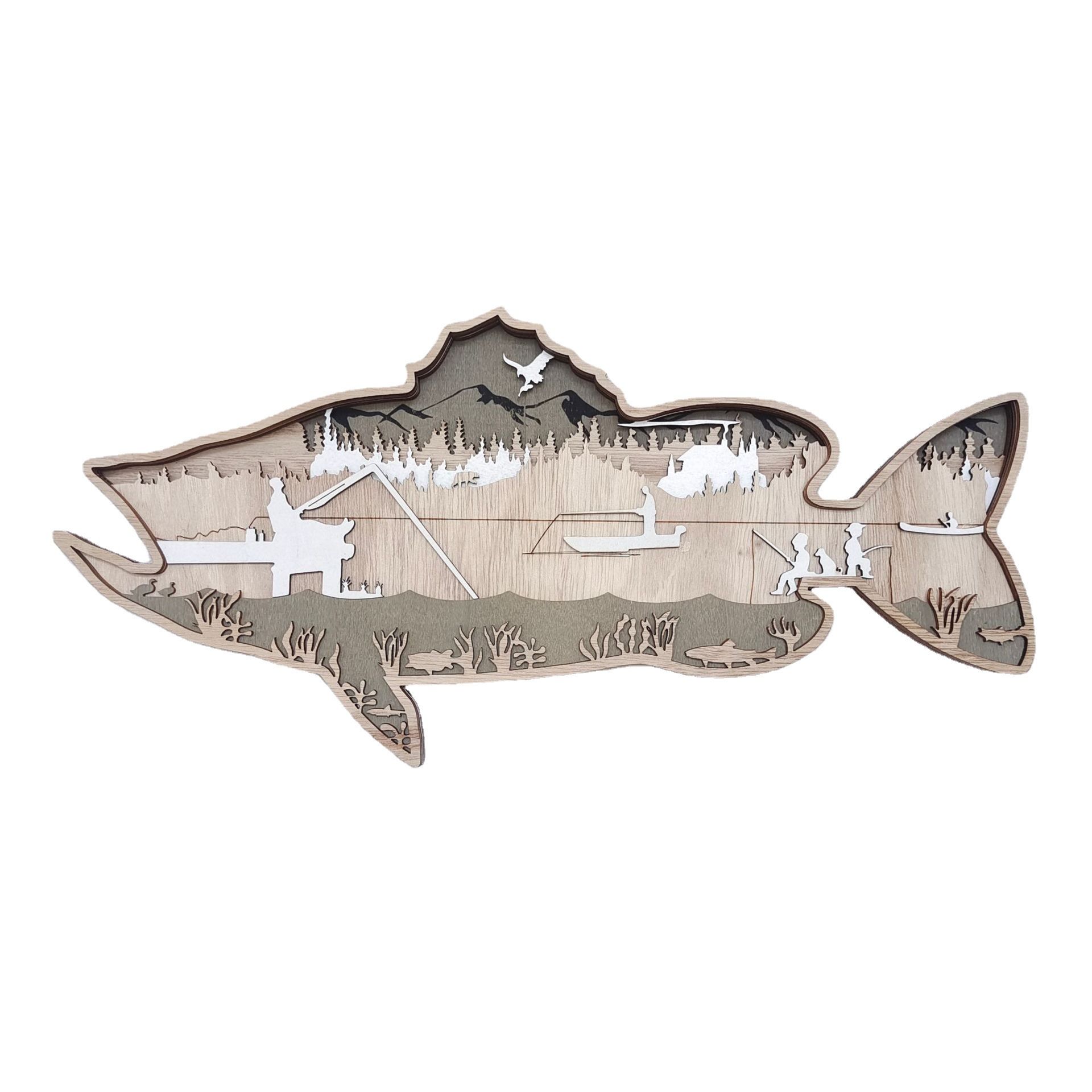 カナダ 原住民 木製 サーモン型壁掛装飾品 62cm