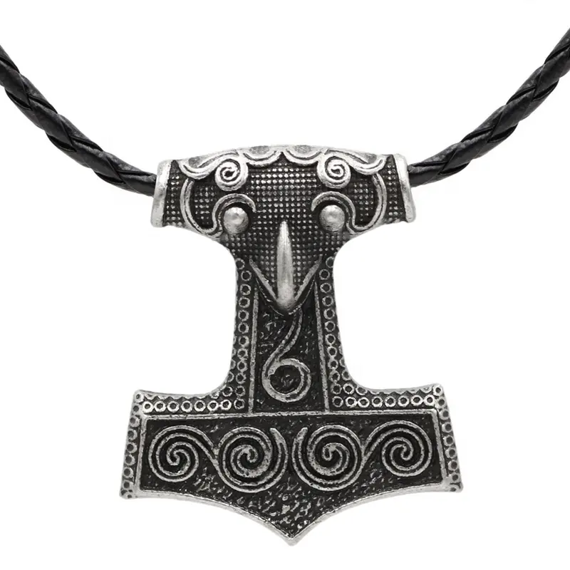 MECYLIFE Antique Viking Jewelry Leather Cord Chain Mens North Viking Thor Hammer Pendant Necklace