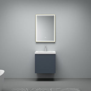 Meuble-lavabo mural moderne en bois massif et contreplaqué avec comptoir en marbre blanc de Carrare (Italie), miroir LED et charnières à fermeture douce - Product Image 1
