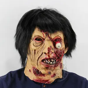 Custom Amazon Horror Hoofddeksels Zwart Langharige Zombie Scary En Grappig Latex Halloween Masker