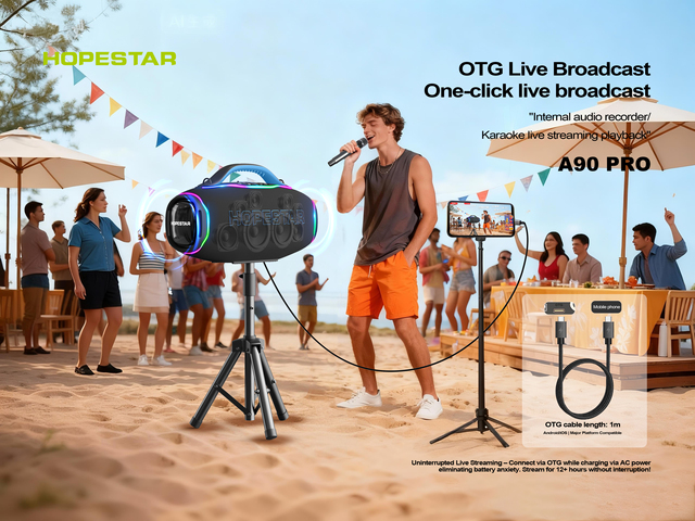 Original HOPESTAR A90PRO Outdoor Big Power 700W Wireless BT Speaker Portable Waterproof TWS Karaoke RGB Two Mic