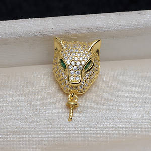 Pendentif tête de léopard en argent S925, perle de 9 à 15 mm, accessoires de bricolage, plateau vide et produit semi-fini pour la création de colliers - Product Image 3