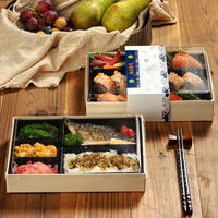 Wegwerp houten sushi schaal bezorgdoos Japanse bento afhaalkartonnen verpakking met deksel 70oz inhoud gelakt