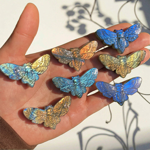 Sculpté à <span class=keywords><strong>la</strong></span> main naturel fort Flash Labradorite cristal fantôme <span class=keywords><strong>papillon</strong></span> tête <span class=keywords><strong>de</strong></span> <span class=keywords><strong>mort</strong></span> Hawkmoth sculpture pour bijoux à bricoler soi-même marquage - Product Image 4